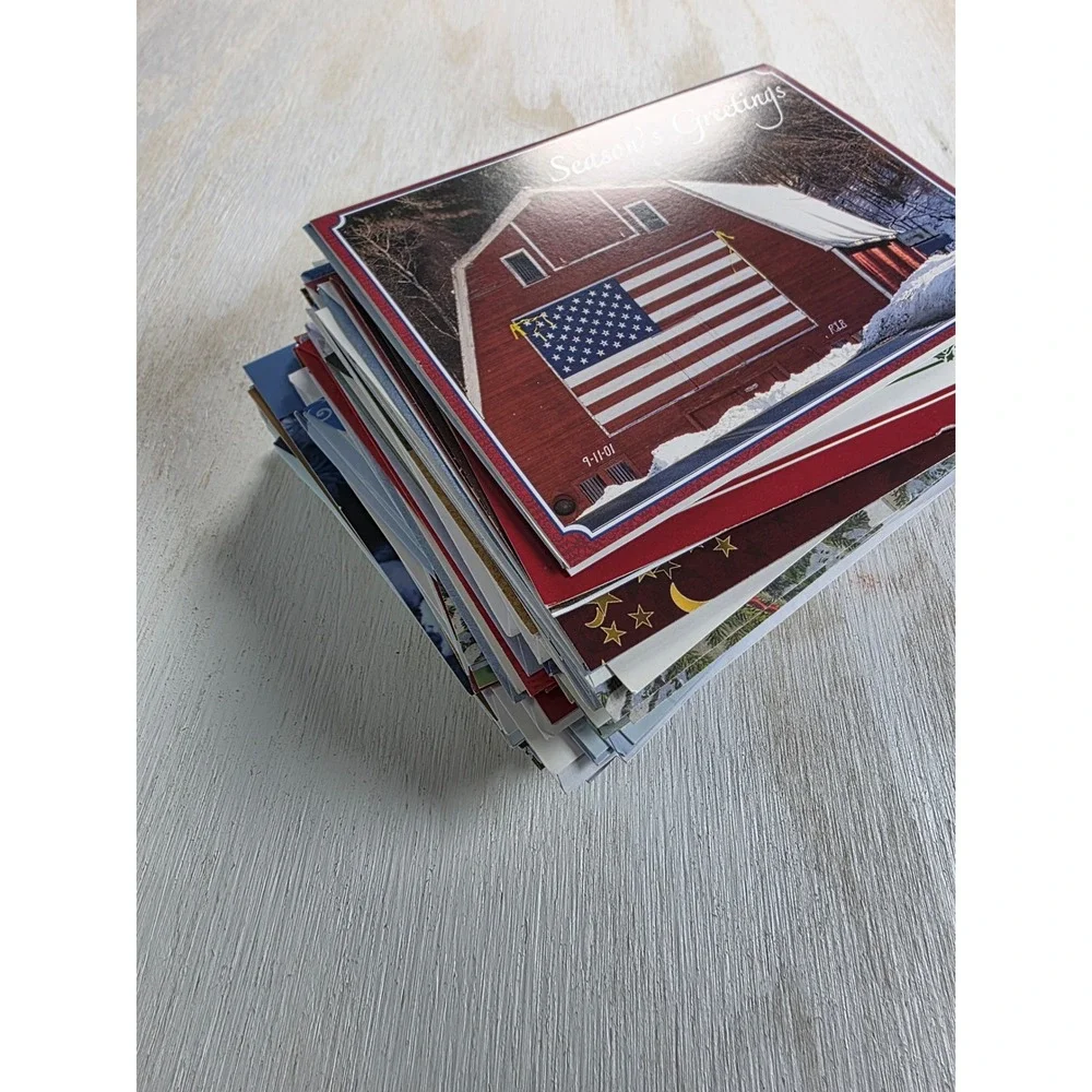 Bulk Lot Christmas Holiday Greeting Cards Assorted Winter Scenes Glitter 70+ct